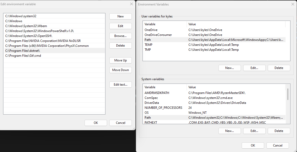 Searching ‘Environment Variables’ on windows brings up this tool